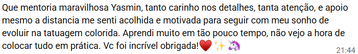 Depoimento de aluna sobre a mentoria tattoo - Que mentoria maravilhosa